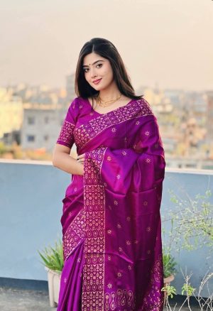 প্রিমিয়াম জাপানি সিল্ক শাড়ী + ম্যাচিং ব্লাউজ পিচ (code-32)