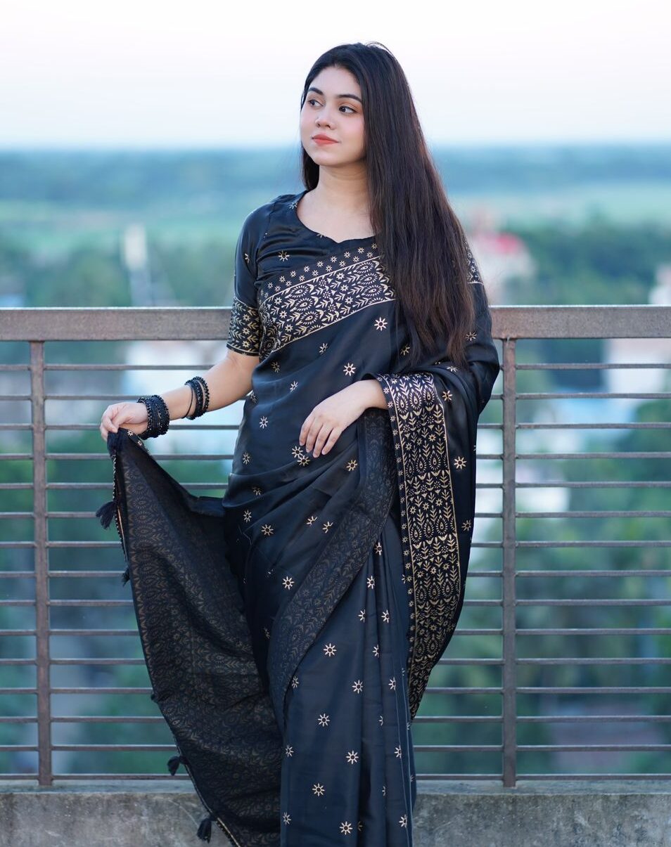 Black Japani Silk Saree 1