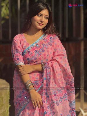 প্রিমিয়াম বুটিক শাড়ি, এম্বয়ডারী এবং সুতার কাজ করা সাথে রানিং ব্লাউস পিস থাকবে (Code PBS223)