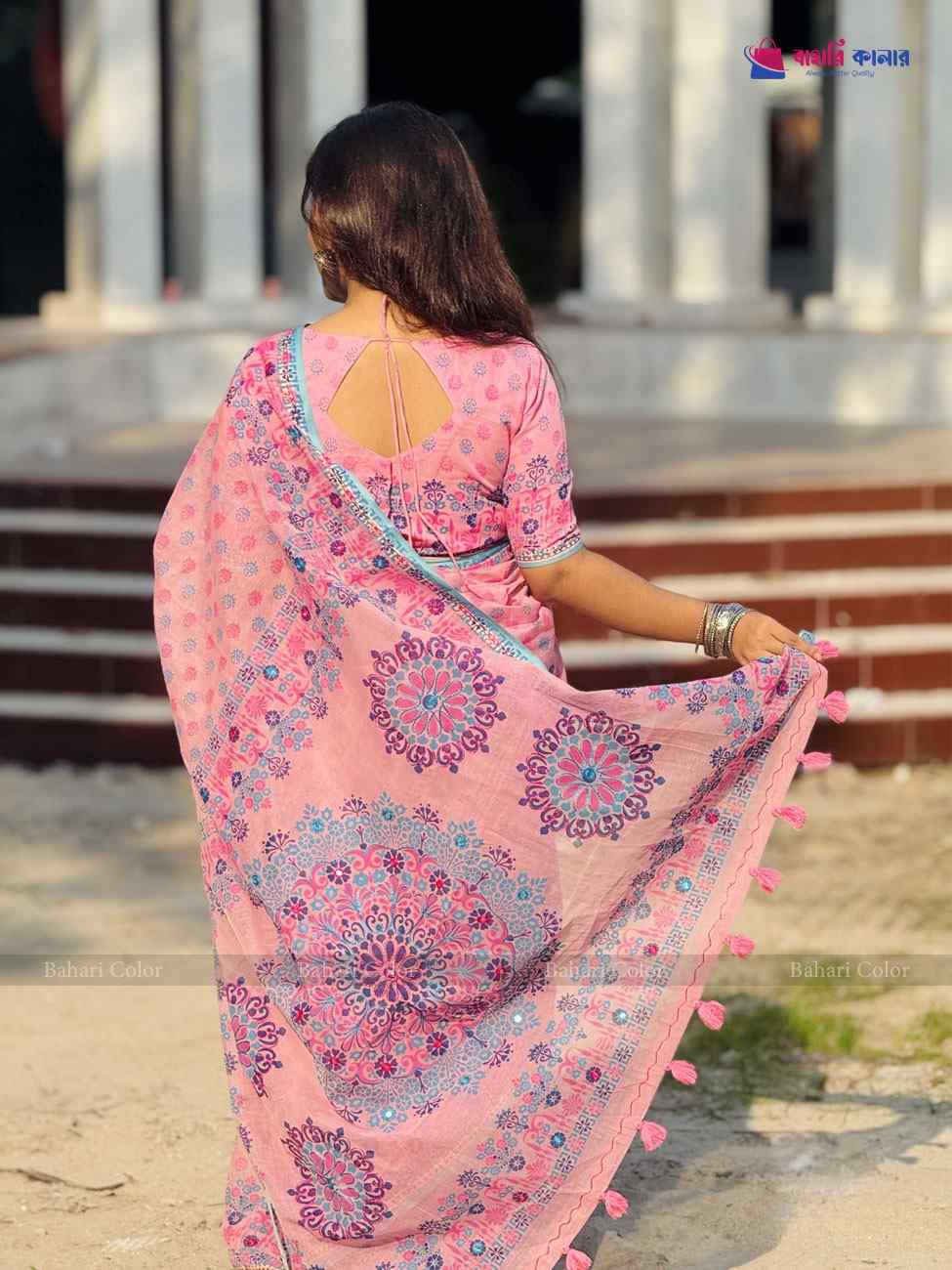 প্রিমিয়াম বুটিক শাড়ি, এম্বয়ডারী এবং সুতার কাজ করা সাথে রানিং ব্লাউস পিস থাকবে (Code PBS223) - Image 3