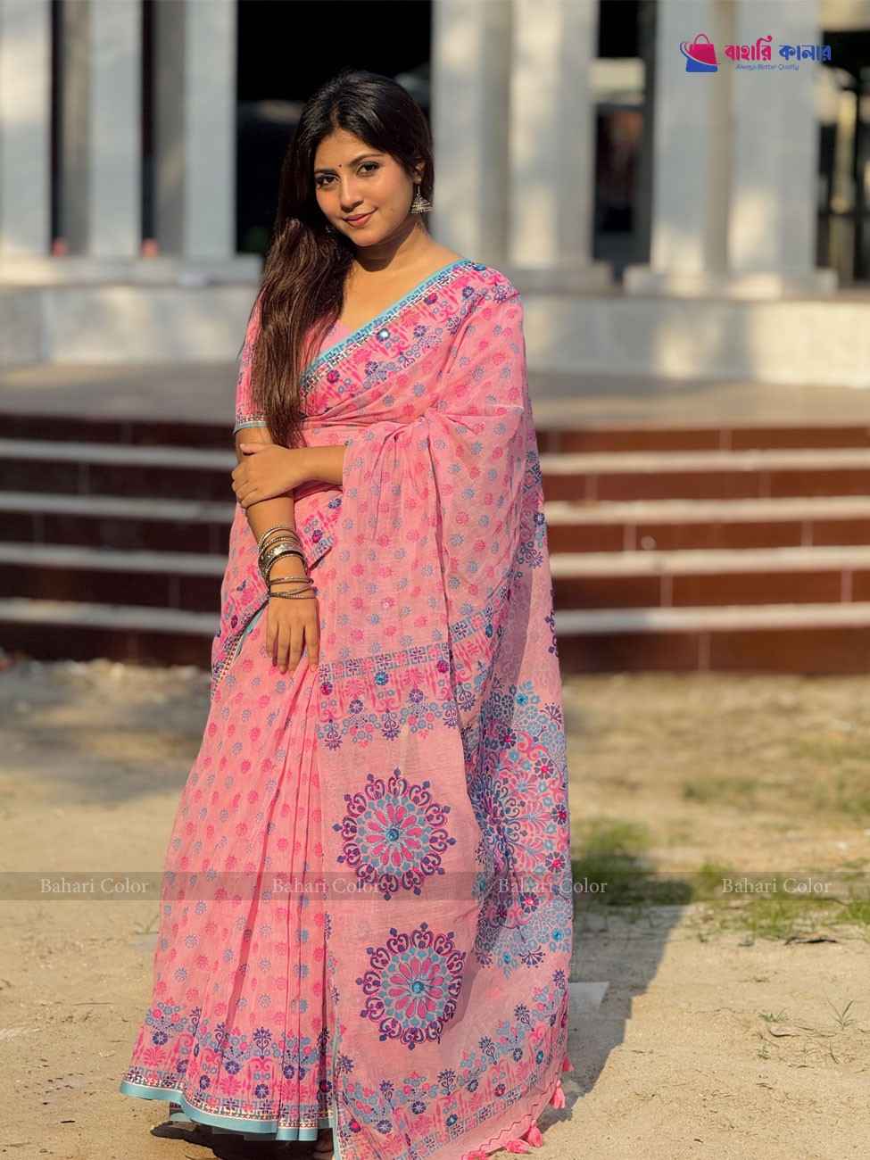 প্রিমিয়াম বুটিক শাড়ি, এম্বয়ডারী এবং সুতার কাজ করা সাথে রানিং ব্লাউস পিস থাকবে (Code PBS223) - Image 4