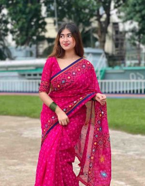 আলপনা কটন বুটিক শাড়ি – পুরা শাড়িতে সুতার ও এমব্রয়ডারি কাজ করা (কোড-25)