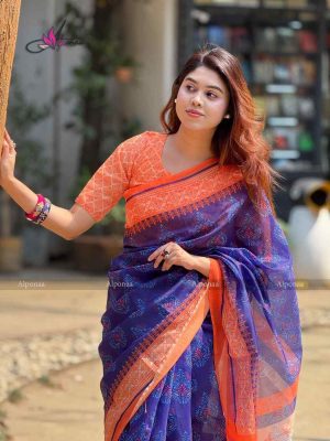 ডিজিটাল প্রিন্টেড সফট সিল্ক শাড়ি – (কোড 60)