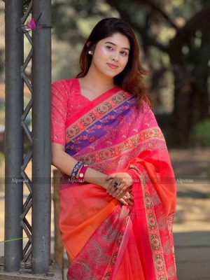 ডিজিটাল প্রিন্টেড সফট সিল্ক শাড়ি – (কোড 64)