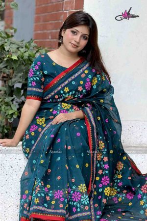 প্রিমিয়াম এমব্রয়ডারি বুটিক শাড়ি – সম্পূর্ণ সুতার কাজ করা সাথে রানিং ব্লাউস পিস থাকবে (কোড - 42)