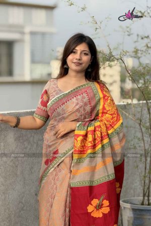 প্রিমিয়াম এমব্রয়ডারি বুটিক শাড়ি – সম্পূর্ণ সুতার কাজ করা সাথে রানিং ব্লাউস পিস থাকবে (কোড - 43)