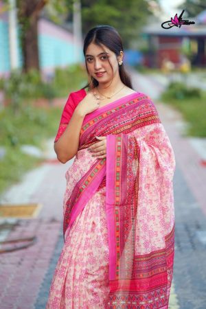 প্রিমিয়াম ডিজিটাল প্রিন্টেড মিক্স কটন শাড়ি - সাথে ম্যাচিং ব্লাউজ পিস থাকবে – (কোড 87)