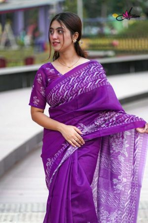 প্রিমিয়াম ডিজিটাল প্রিন্টেড মিক্স কটন শাড়ি - সাথে ম্যাচিং ব্লাউজ পিস থাকবে – (কোড 86)